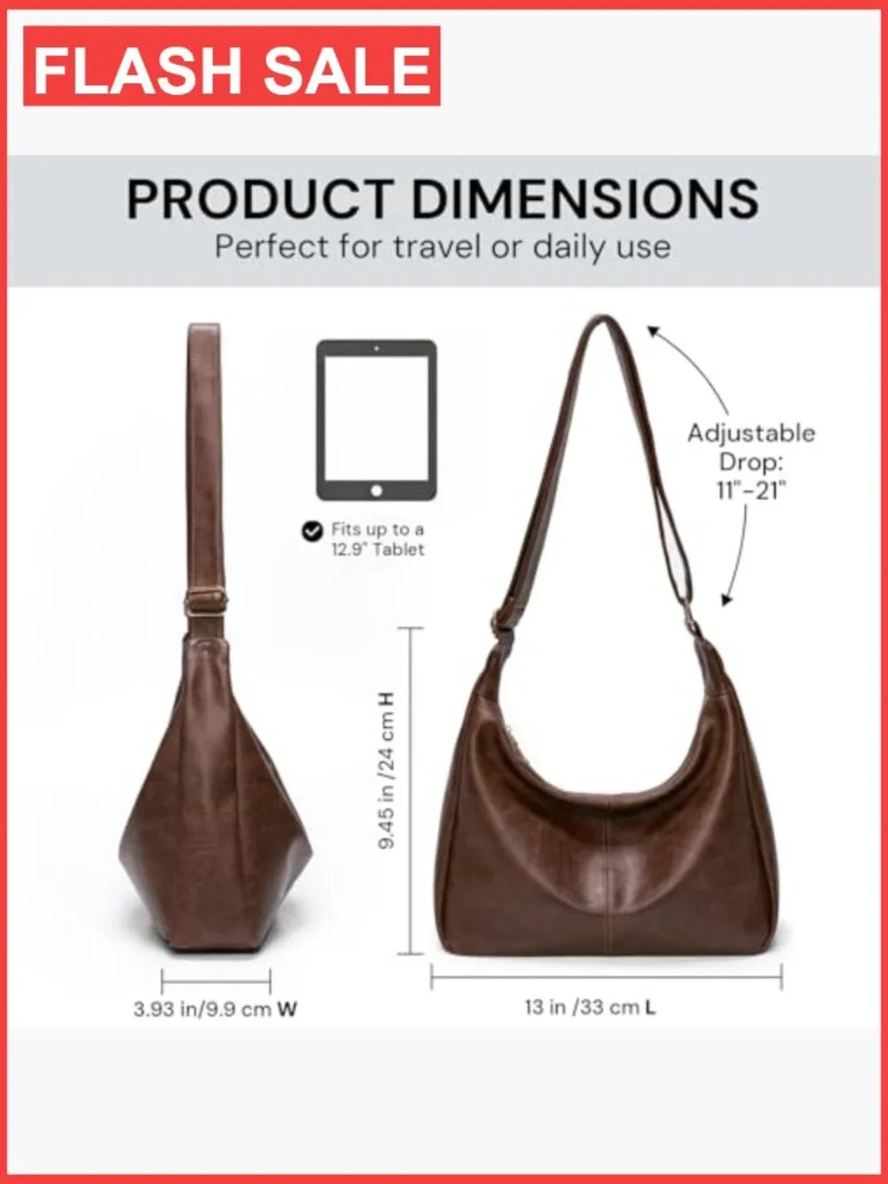 Ultra Soft Vegan Leather Hobo Bag, Foldable Shoulder Tote Purse for Women